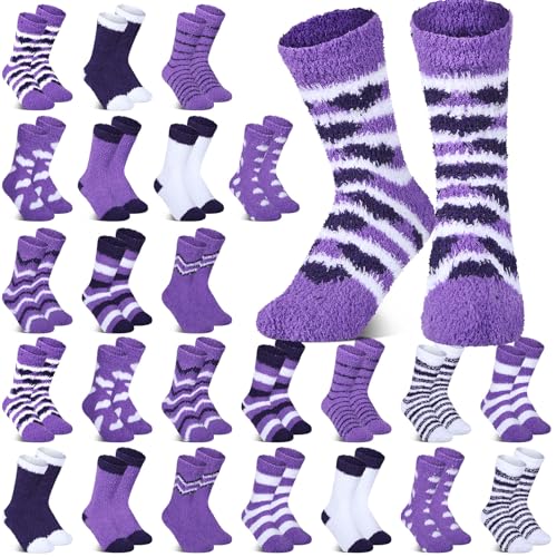 Image of Hoolerry 30 Pairs Christmas Fuzzy Socks in Bulk for Women Adult Men Gifts Fluffy Holiday Winter Socks Unisex Warm Crew Gifts