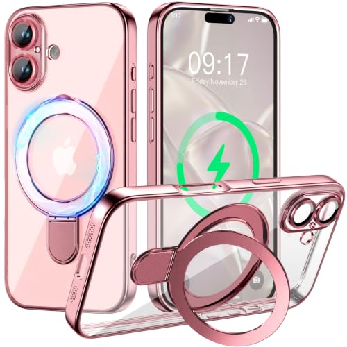 Image of Magnetic for iPhone 17 Case with Invisible Stand[Compatible with MagSafe][Full Camera Lens Protector][Military Drop Protection] Shockproof Not Yellowing Clear Slim Soft for Women Men