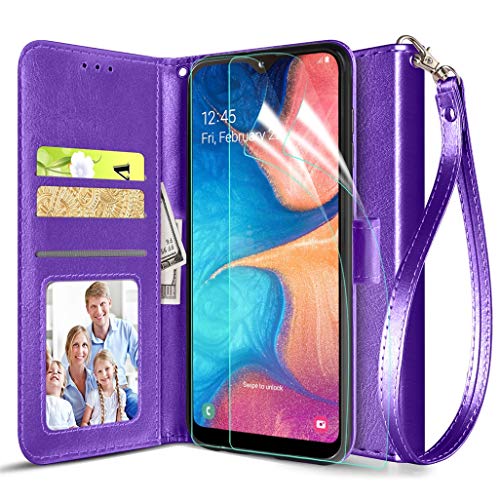 ADroid for Samsung Galaxy A10e Case,A20e Case w [Wrist Strap] Luxury PU Leather Wallet Flip Full Body Protective Case Cover with [Card Slots] and Kickstand for Samsung Galaxy A10e-Pueple