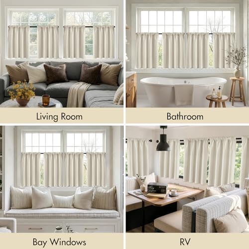 Image of MIULEE 4 Panel Set Short Bedroom Blackout Curtains 54 Inch Long Cream Beige | Thermal Curtains for Summer Heat, Light Blocking Privacy Window Drapes, Top&Bottom Rod Pocket