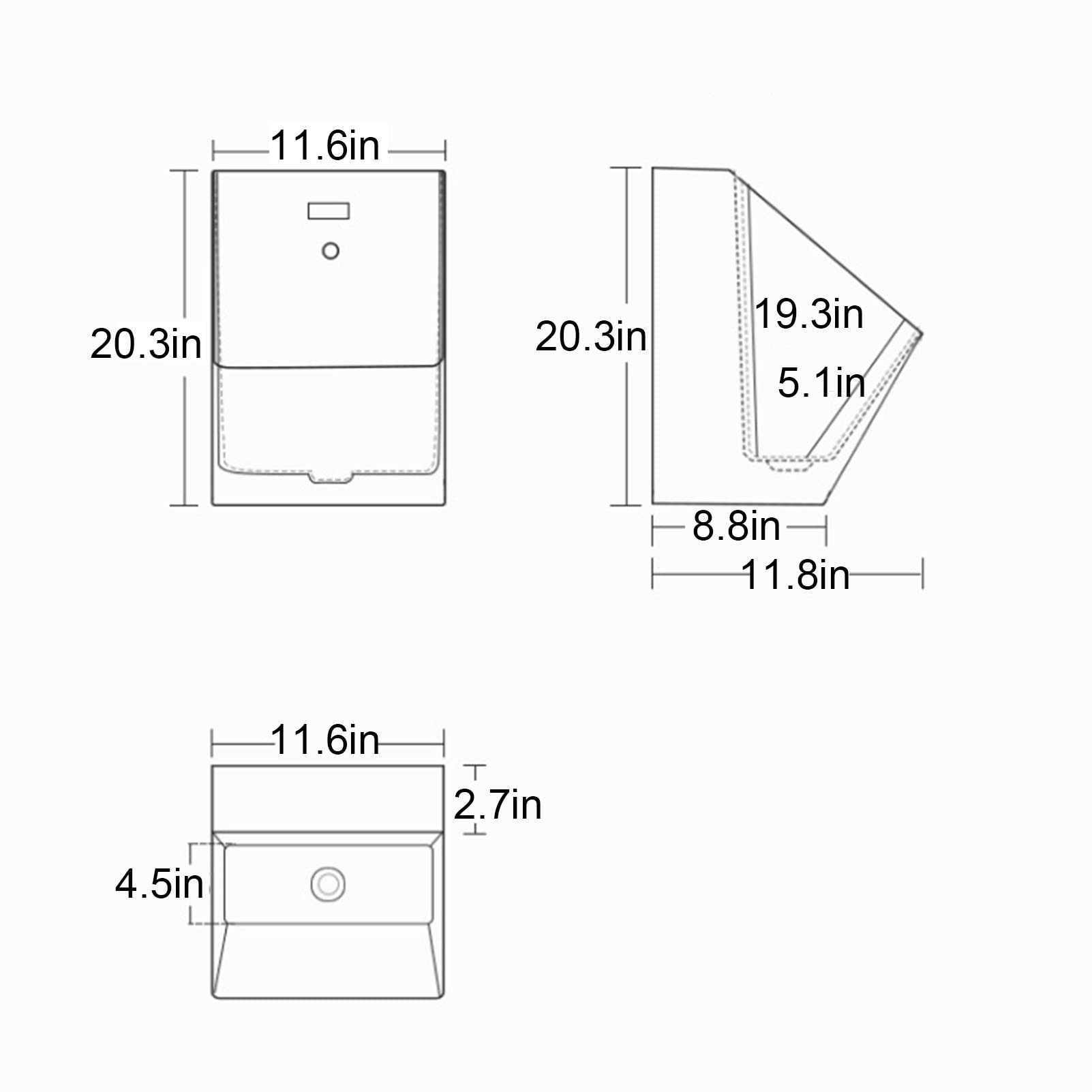 OTQEFTN Wall Mounted Urinal,Automatic Sensor Urinal Toilet,Efficient Flushing Urinal,Vertical Toilets, Commercial Small Drainage Toilets
