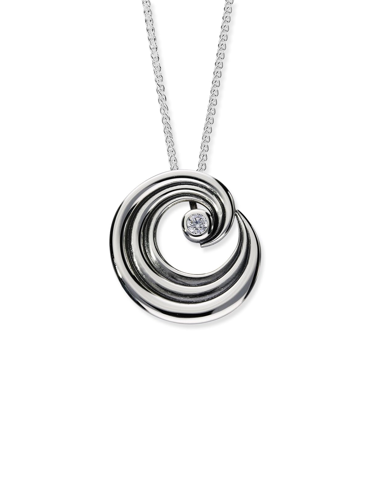 ORTAK 925 Sterling Silver Handmade Pendant Necklace | High Polished | Hand Oxidised | Featuring Lustering Cubic Zirconia | Tide Inspired Design | Fine Jewellery | Made In Scotland