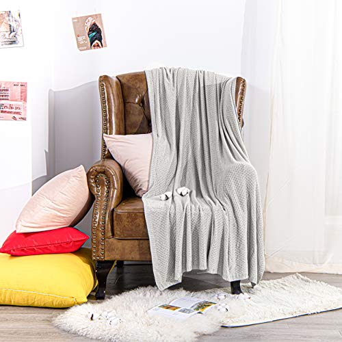 Image of NTBAY Rayon Derived from Bamboo Knit Throw Blanket, 51 x 67, Silver Grey | Breathable Cable Knit Throw Made with Rayon Derived from Bamboo, Soft Cooling Bed Throws for Sofa, Bed, Reading, and Travel