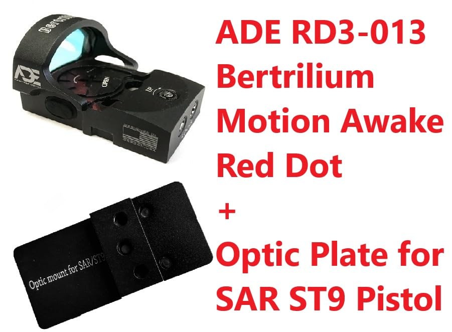 ADE RD3-013 Bertrilium Red Dot - Top Battery Loading - Motion Awake + Optic Mount Plate Kit for SAR USA - ST9