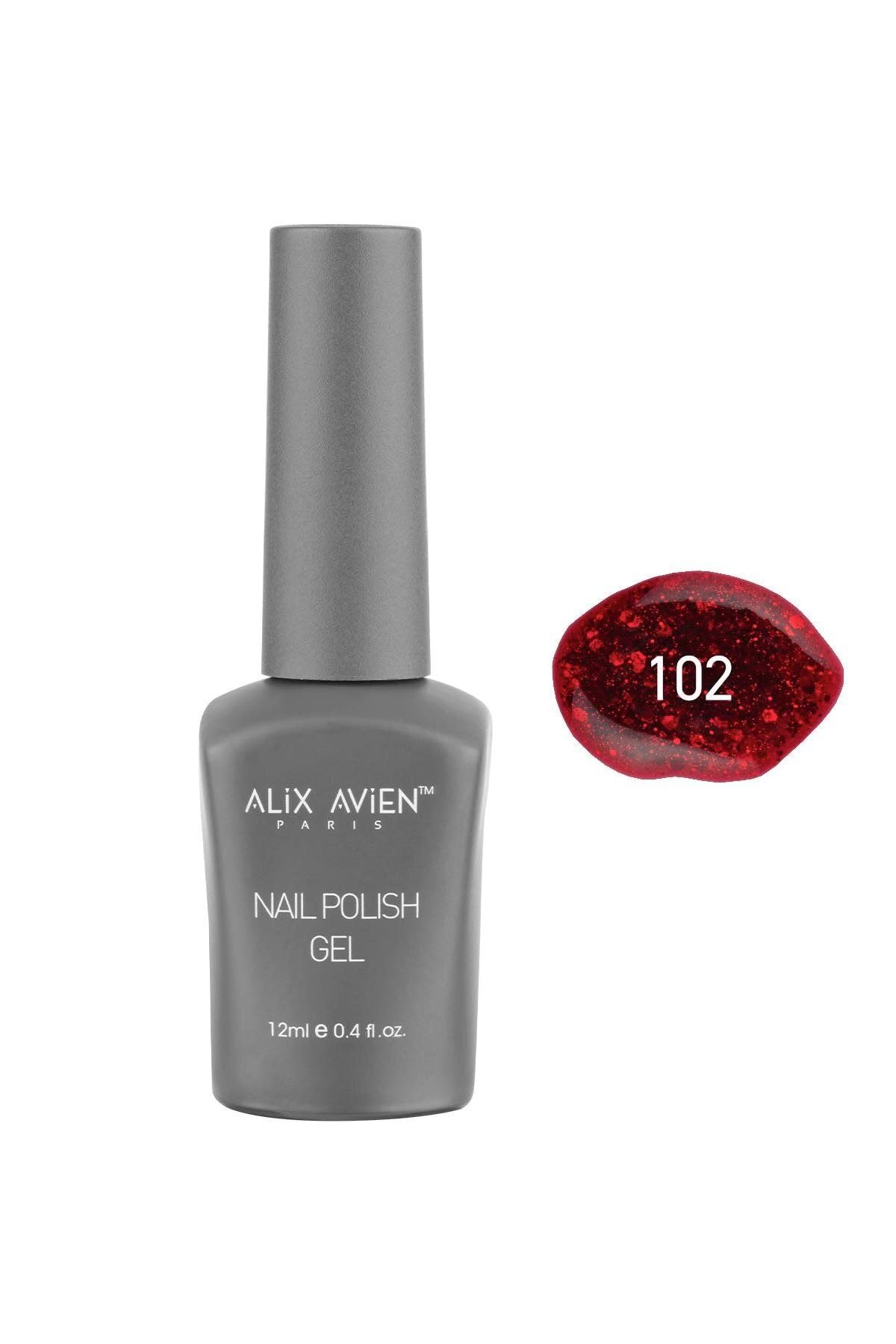 ALIX AVIEN Işıltılı Kırmızı Kalıcı Oje 102-Yoğun Renk Veren Jel Oje 12 ml-Nail UV Gel Polish 102
