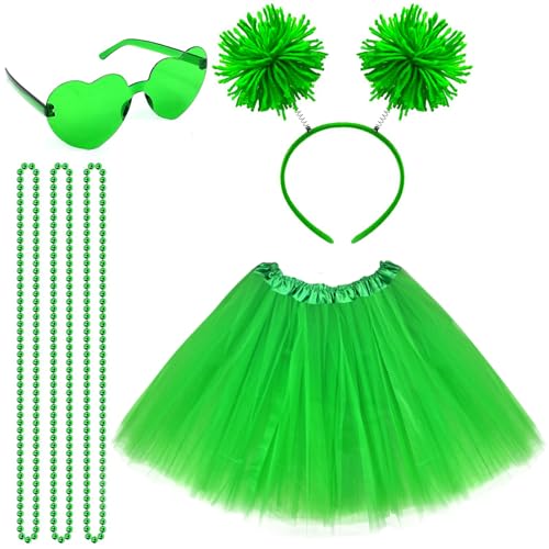 Domkier Green Tutu Costume Accessories Set for Women Irish Headband Green Tutu Skirt St. Patricks Day Parade Halloween Party Accessories