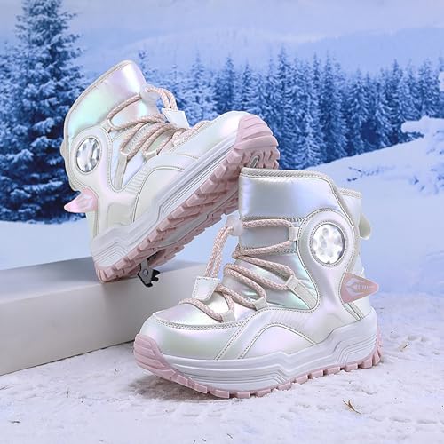 Unisex-Child Snow Boots Kids Boys Girls Insulated Snow Water-R𝐞sistant Boots L𝐚ce Up Mid Calf Winter Outdoor Boots4