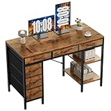 Sweetcrispy 47' Computer Desk with 6 Drawers, Home Office Gaming Desks with Storage Shelves for Bedroom, Writing Study Corner Living Room Work Table Rustic Brown