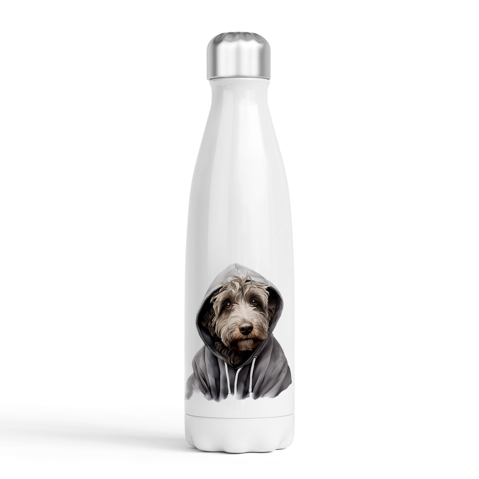 Dogs in Hoodies drinks bottle - Labradoodle - Stainless Steel Double-Walled – Hand-Printed in the UK – Hot & Cold Drink Bottle – 500ml – Gift for Dog lovers