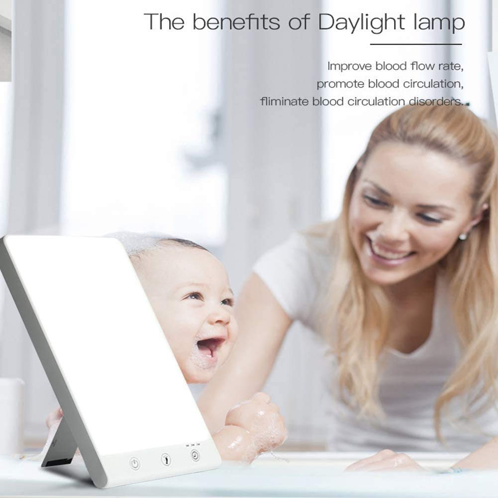 Lampe de luminothérapie, lumière LED 10000 lux UV sans UV, Fonction de minuterie, Niveaux de luminosité réglables, contrôle Tactile, Fonction de mémoire
