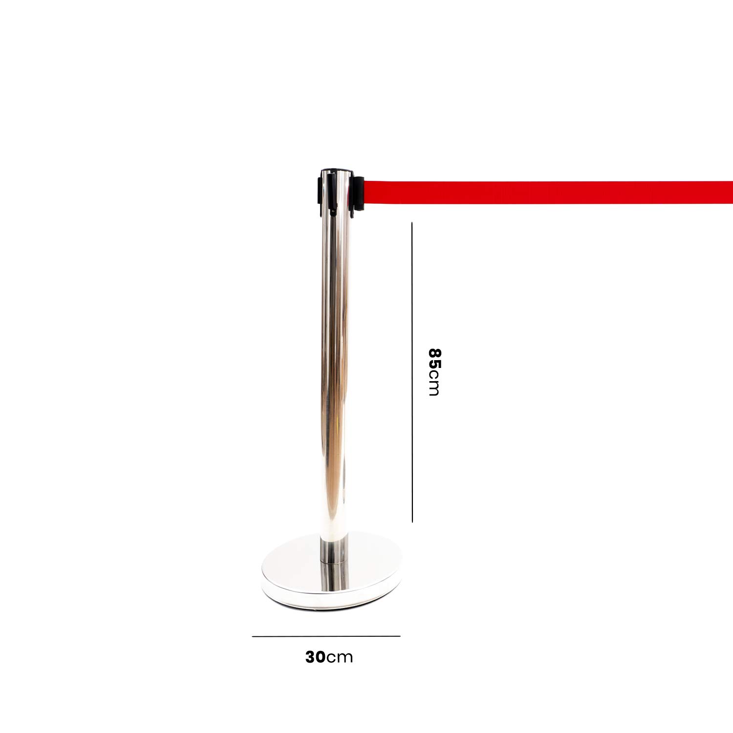 Señalización Divisora Homologada Poste Separador Inoxidable Con Cinta De 2 Metros Color Rojo Acero Inoxidable 910x51x320mm Pack de 2 - BA50090 | NORMALUZ