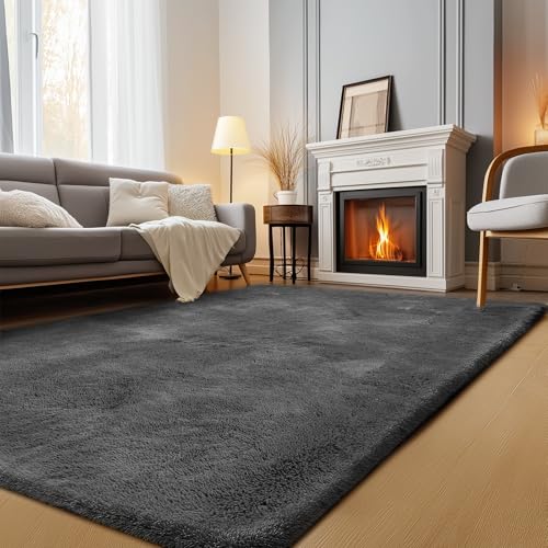 Grey Anti-Slip Shag Area Rug for Bedroom & Living Room