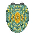 Elongated Toilet Seat with Toddler Potty Seat Mosaic stained glass Geometry floral design tile decorative church Resin Toilet SeatQuietly Close Quick Release Hinges Easy to Clean Install