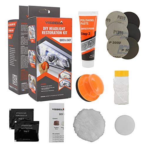 Visbella DIY Vehicle Headlight Restoration Kit, Headlight Restore Cleaner with UV Protection (Manual, Handheld)