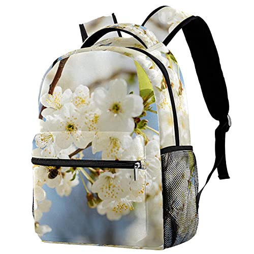 Sac à dos de voyage fleurs blanches avec porte-bouteille pour enfants