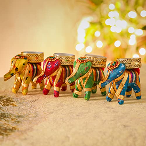 Bulk Elephant Tea Light Holder for Diya Diwali Decor | Goddess Ganesh Chaturthi| Decorative Candle Holder India Festivals, Diwali, Wedding, House Warming, Pooja | 2.7x2.7x3.9 Inch (Pack of 2)