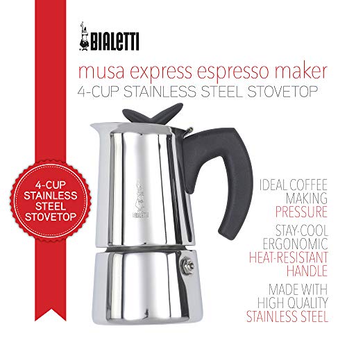 Bialetti - Musa Induction, Edelstahl Herd Espresso-Kaffeemaschine, Geeignet für Alle Herdarten, 4 Tassen (190ml), Silber – Bild 3