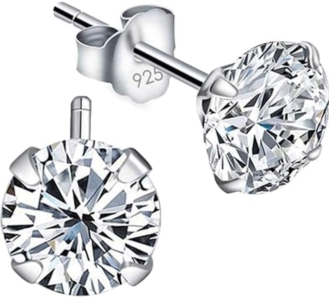 Set Orecchini Donna Uomo Diamante Nichel Free Anallergici, Argento Sterlina Zirconi Simulato Diamante Brillanti per Donna Uomo，orecchini punto luce argento (8MM Argento)
