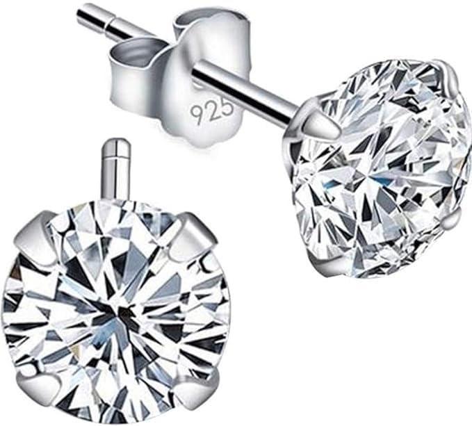 Set Orecchini Donna Uomo Diamante Nichel Free Anallergici, Argento Sterlina Zirconi Simulato Diamante Brillanti per Donna Uomo，orecchini punto luce argento (6MM, Argento)