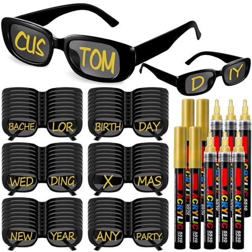 Image of Flutesan Personalized Rectangle Sunglasses with Marker Pens for Adult DIY Custom Birthday Wedding