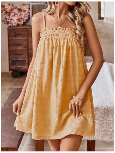 Image of MakeMeChic Women's Babydoll Dress Sleeveless Swing Shirred Mini Dresses | Beach, Summer, Sundress, Ruffle, Casual Dress, Flowy Dress