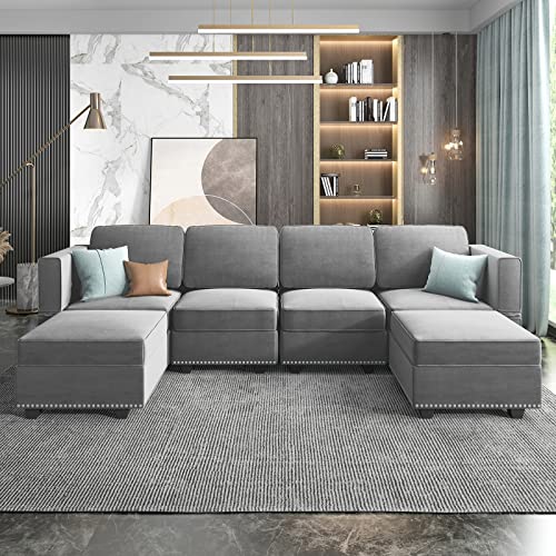 Mjkone Convertible Sectional Sofa Couch, U Shaped Sleeper Couch with