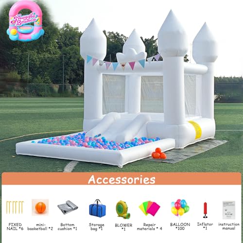 12.5FTx7.1FT White Inflatable Bounce House Inflatable Castle with Slide and Ball Pool Indoor and Outdoor Toys for Active Kids Used for Inflatable Products for Birthday Parties and Holiday Decorations - Image 4