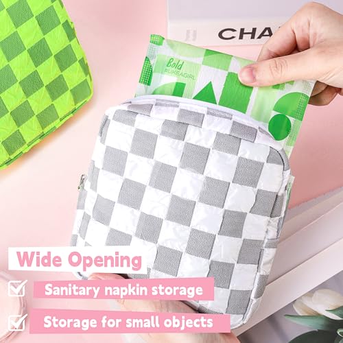 Image of Sanitary Napkin Storage Bag Polyester Fabric Period Bag for Teen Girls Sanitary Pad Pouch for Sanitary Napkins /Tampons /Panty Liners Privacy Protector Pad Bag (Bubble-Check, Pink)