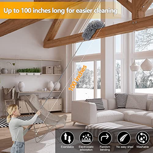 Image of Microfiber Dusters for Cleaning - 5 in 1 Feather Duster Washable Extendable Duster for Cleaning with Stainless Steel Extension Pole, Bendable Dusters Cleaning Kit for Ceiling Fan /Furniture /Cars