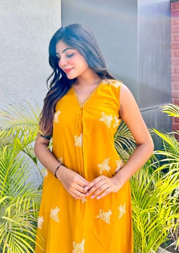 Image of MOKOSH Women's Cotton Embroidered & Hand Work Kurta Pant Set | Co-ords Set | Embroidery & Hand Work | Indian Kurta Outfit With Pant |2 Piece Outfit | V Neck Sleeveless