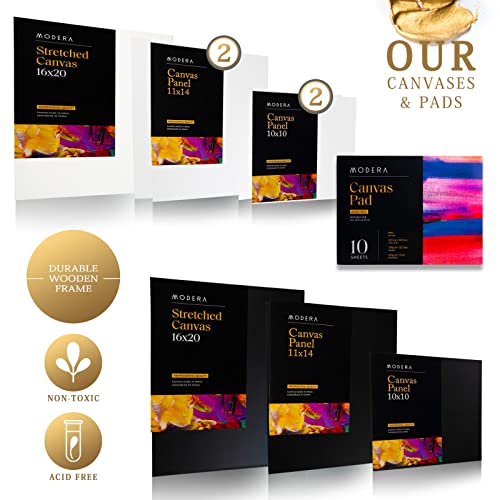 Modera French Easel Painting Set | 163-Piece Deluxe Artist Starter Kit With Wooden Field & Studio Sketch Box Easel, 8 Stretched & Panel Canvases, 100+ Professional Paints, Brushes, Paper & Palettes #TOP3