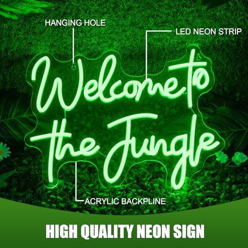 Image of ineonlife Welcome to the Jungle Neon Sign Green Letter LED Neon Lights for Bedroom Wall Love Oh Baby for Room Decor Bar Party Wedding Engagement Wall Hanging Decor USB Powered Green USB Powerd 15.3x12.6in