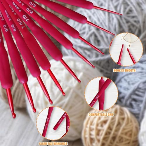 Image of TRIBHAVI Crochet Hook Set with Cotton Yarn Balls, 10 Size Crochet Hooks, Stitch Markers, Scissors, Needles and Storage Bag