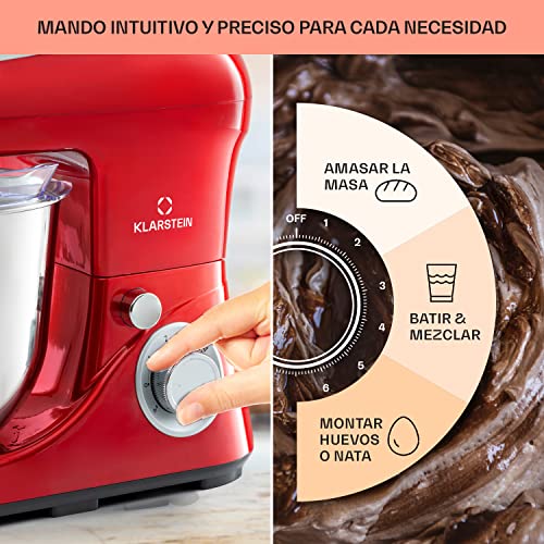 Miniatura 4 de Klarstein Batidora Amasadora Con Bol 5l Para Hornear, Robot Cocina, Amasadora Reposteria 1300w, Gancho Y Bol Para Mezclar, Electrodomesticos Cocina Varillas Rotación Planetaria Con 6 Velocidades