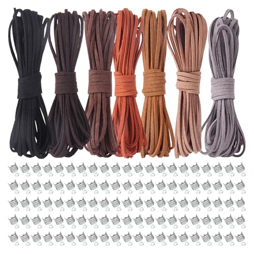 Skyzone 7 Piezas de Cordón de Cuero para Manualidades, 5m x 3mm Hilo Encerado para Pulseras, Colgantes, Joyas y Bricolaje, con Extremos de Clip