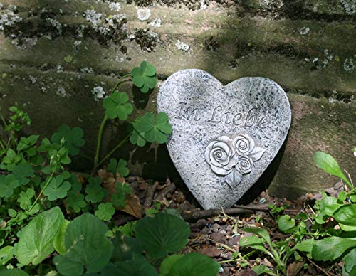 Bambelaa! Grabschmuck Grabdeko Herz Inschrift „In Liebe“ Steinharz Friedhof