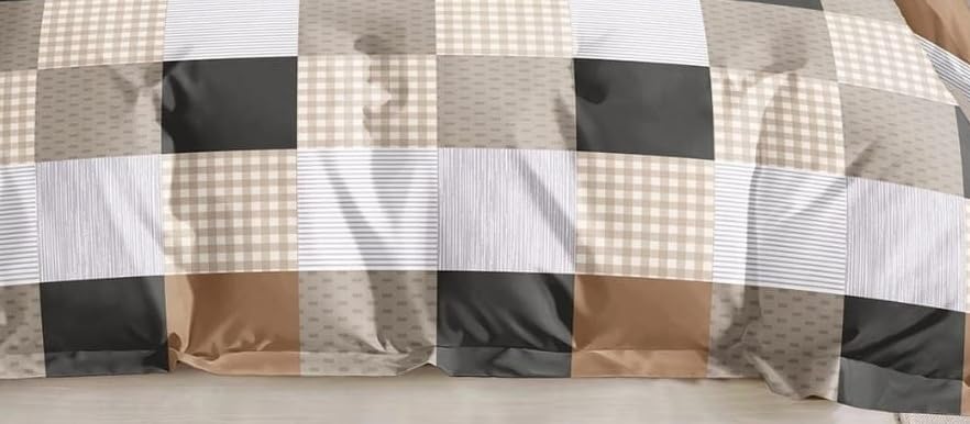 Image of 300 TC Premium Cotton Single Bed Duvet Cover with Zipper |King Size Reversible Rajai Cover for Comforters|Dohars|Blanket|Warm Stuff|90x60 Inches|Multi Beige Blocks|ASS69