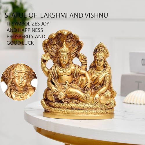 Estatua de Latón de Lakshmi Narayan para Decoración de Hogar 4.3 pulg miniatura 6