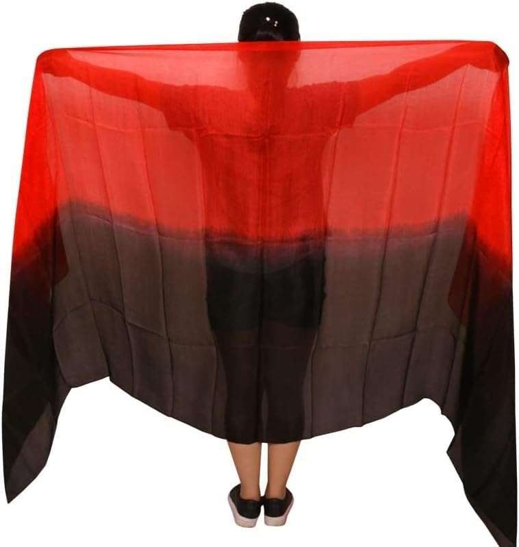 Belly Dance Silk Scarf, Dancing accessories,Real Silk Belly Dance Veil Bellydance Accessory Hand Scarf Shawls Customized Belly Dancer Stage Performance Prop ( Color : White Red , Size : 250x1 ( Color(