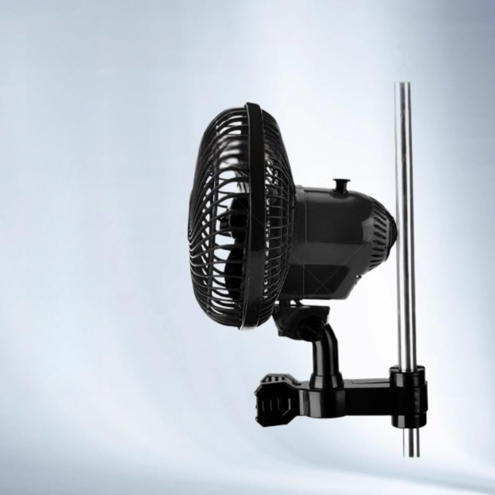 Ventilateur à clip oscillant réglable pour tente de culture - Rotation à 90° - Inclinaison à 120° - Montage facile sur poteau pour 1,5 à 2,5 cm - Construction silencieuse en ABS - 33 x 22 cm - Noir