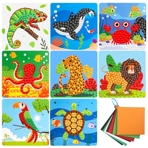 Exsink 8 Pièces Coffret Mosaïques, Kit Creatif Enfant, Mosaique Loisir Creatif, Mosaïque autocollante pour enfants, Mosaique Autocollants Scrapbooking, Pour enfants...