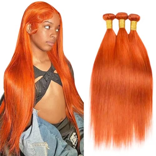 #350 Ginger Bundles Human Hair Straight Bundles 22 24 26 Inch Unprocessed Brazilian Virgin Remy Hair 3 Bundle Ginger Orange Straight Human Hair Extensions 50 Gram Per Bundle