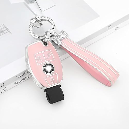 Miniatura 7 de PIFOOG Funda para llavero Mercedes, 3 botones, color rosa, TPU brillante, accesorios para llaves de automóvil, funda protectora para Mercedes Benz