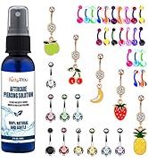 BodyJ4You 65 Belly Button Rings Dangle Barbells Aftercare Saline Cleanser Spray 14G Acrylic Biofl...
