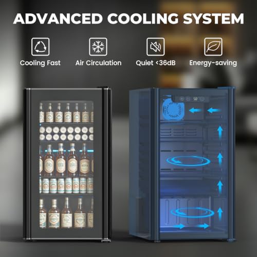 Image of Electactic Wine Fridge 130 Can Beverage Refrigerator Cooler, 3.2 Cu.Ft Drink Fridge for Soda Wine Beer, Adjustable Temperature Control for Home Office, Black