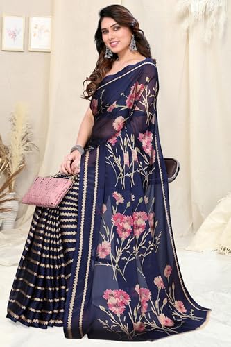 Image of MIRCHI FASHION Women Sari Georgette Plain | Breathable Lightweight Solid Color Saree for Office and Regular Wear with Blouse Piece