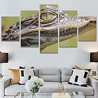 SIGNWIN 5 Panel Canvas Wall Art Alligators Closeup Dramatic Expressionism Hallway Minimalist Multicolor for Home Decorations Ready to Hang - 60