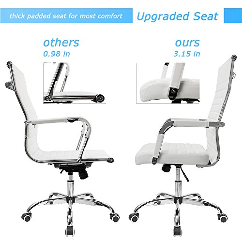 Furmax Ribbed Office Desk Chair Mid-Back Pu Leather Executive Conference Task Chair Adjustable Swivel Chair With Arms #TOP2