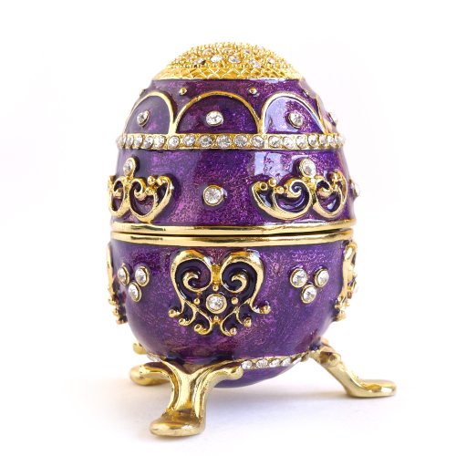 Apropos Hand- Painted Rich Purple Vintage Style Faberge Egg with Gold Finish, Rhinestones, Enamel Jewelry Trinket Box