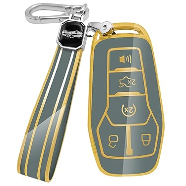 AMAZON - Daemson for Ford Key Fob Cover with Keychain, Premium Soft TPU Full Protection Key Fob Case for Fusion Mustang F150 F250 F350 F450 Edge Explorer Lincoln MKC MKX MKZ 4/5 Buttons Smart Remote (Blue)